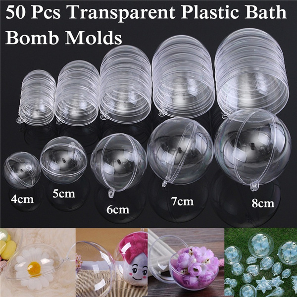 25Sets 50Pcs 40/50/60/70/80mm Bath Bomb Mold Clear Plastic Round Ball  Sphere Plastic Fillable Bath Bomb Mold Mould DIY Bathing Tool